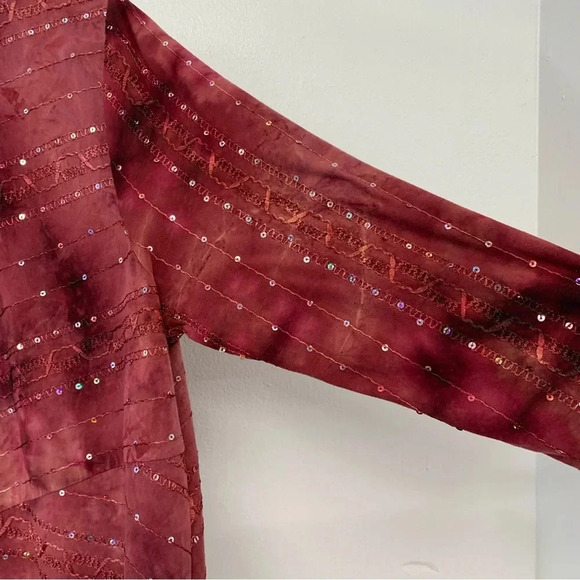 JM‎ Collection Top Woman Large  Pink Maroon Sequins Embroidery 3/4 Sleeve - Picture 5 of 11